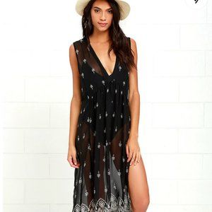 Lulu's  Wind and Sea Black Print Cover-Up